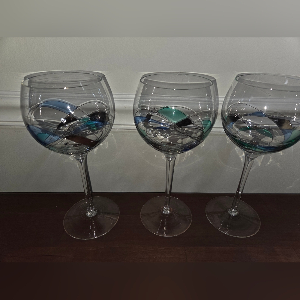 3 ROMANIA Mosaic Stained Glass BALLOON Goblets